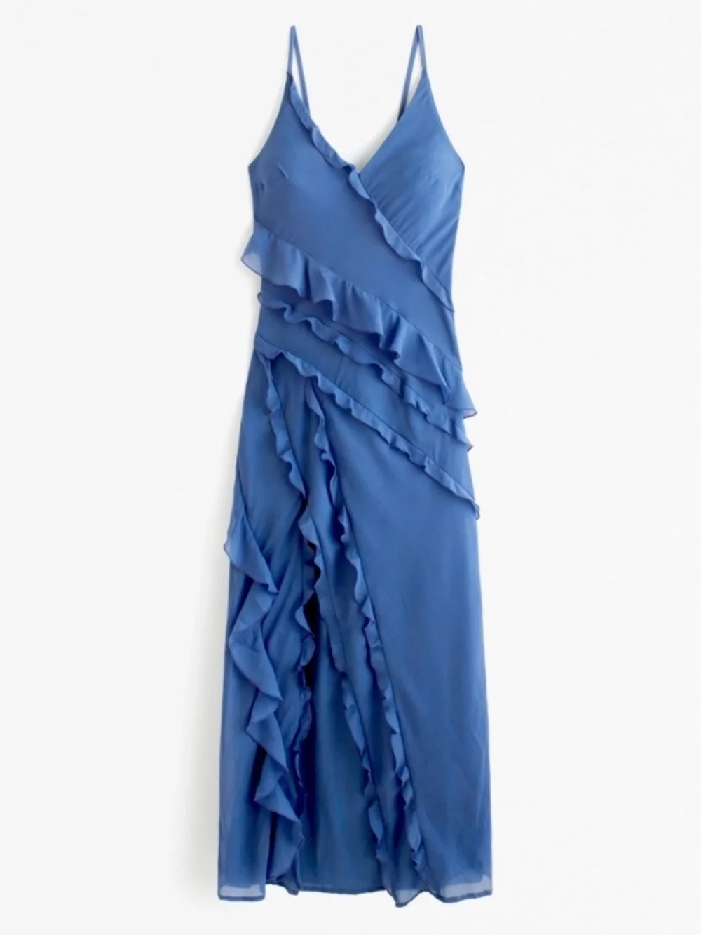 Abercrombie & Fitch Cascading Ruffle Maxi Dress Blue Size Small Petite NWT New